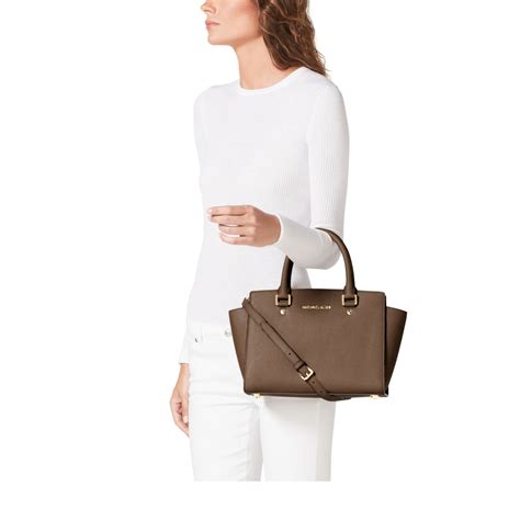 michael kors selma medium brown|selma saffiano leather medium satchel.